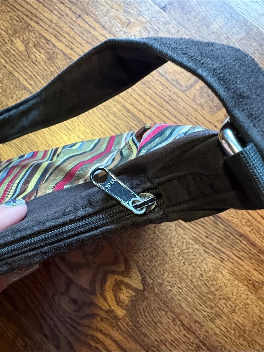 Striped Multicolor Shoulder Bag with Black Trim